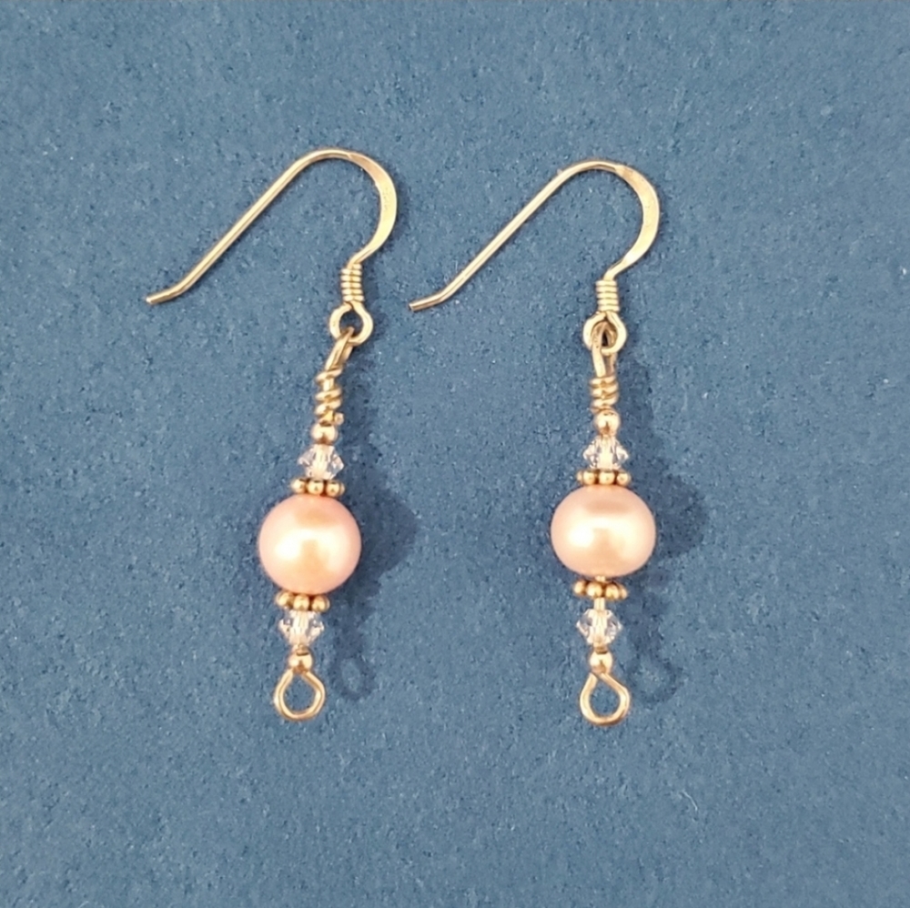Sterling Silver, Pink Fresh Water Pearls, & Swarovski Crystal Earrings NWT